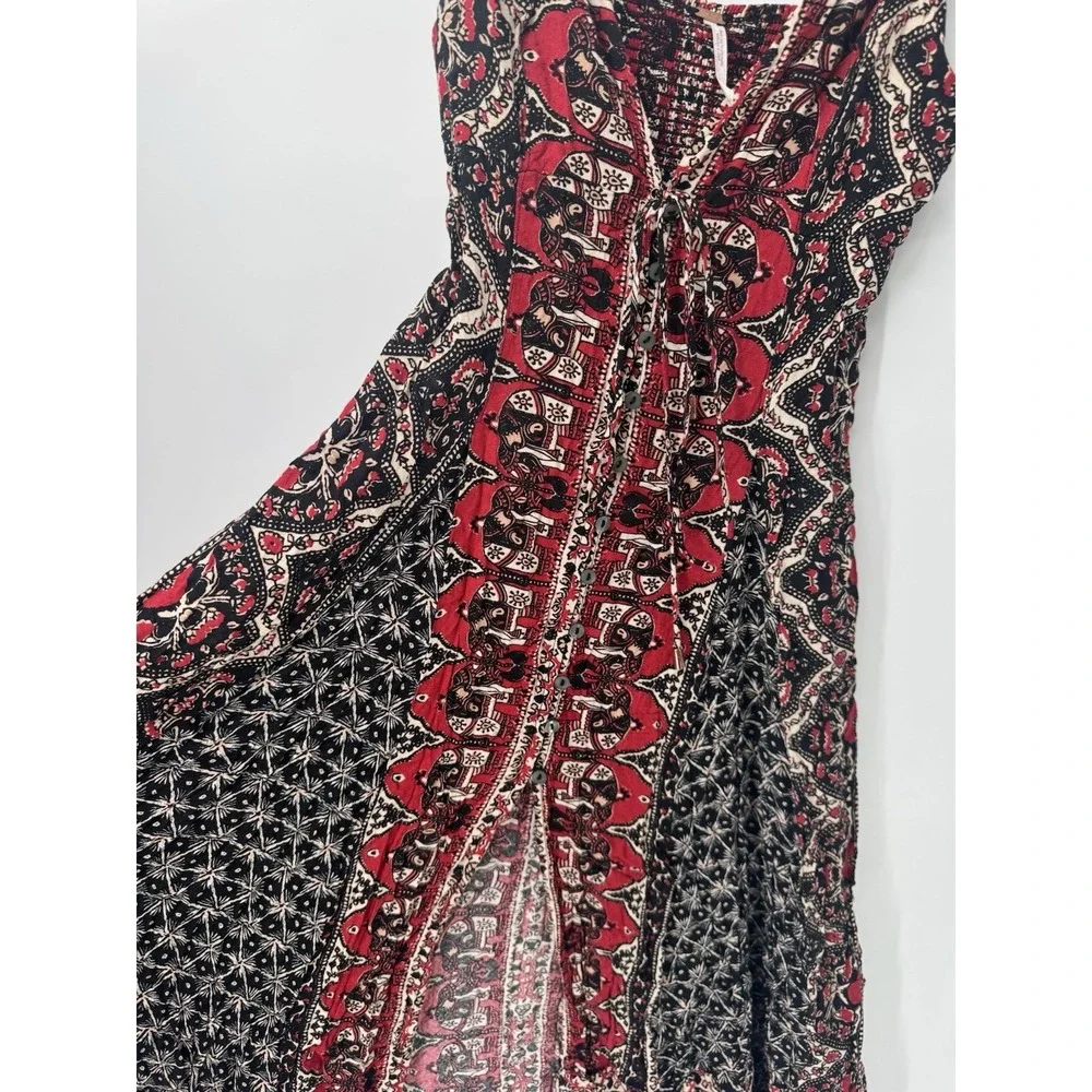 Free People On The Bright Side Maxi Dress Red Black Boho XS Cottagecore Festival